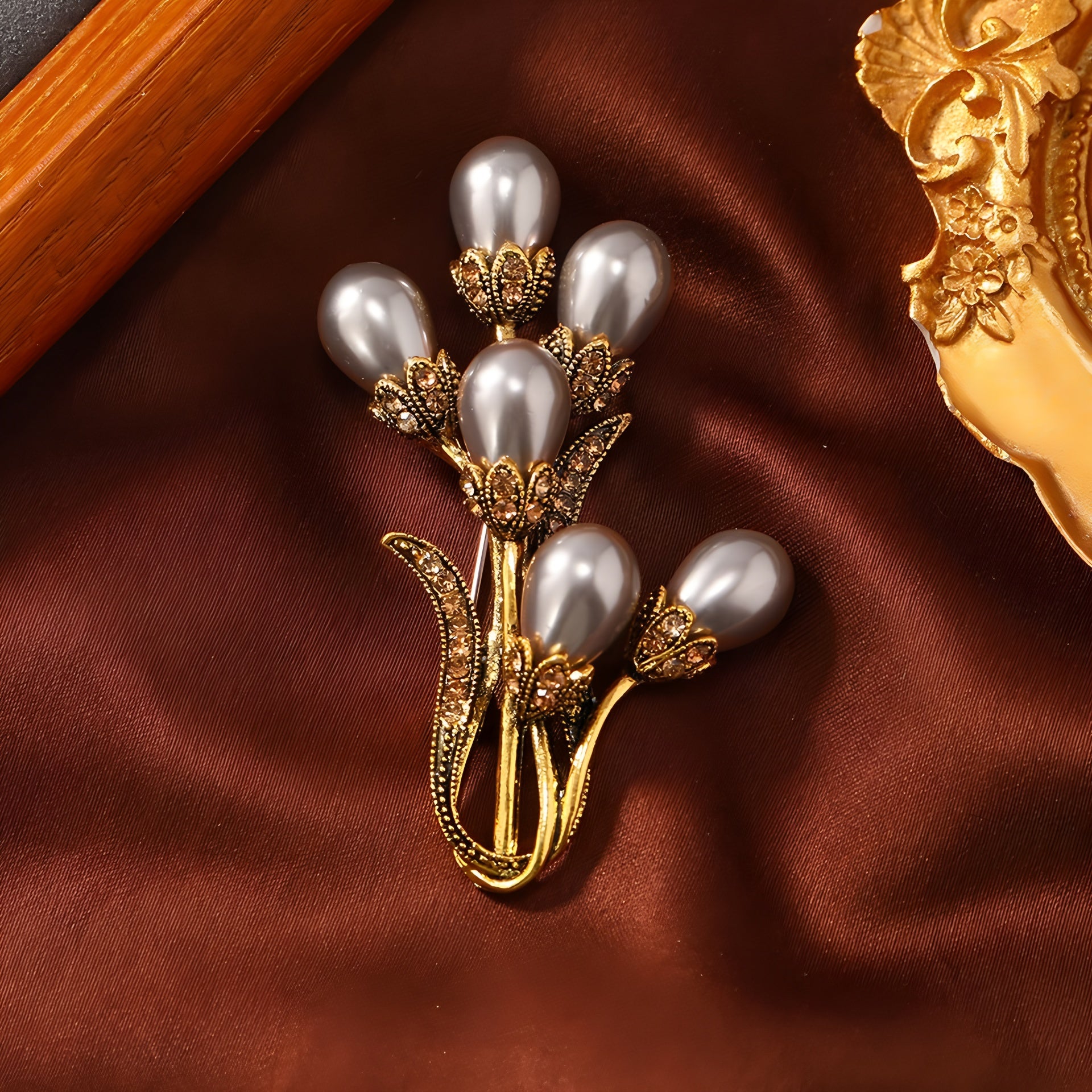Champagne Pearl Daffodil Brooch