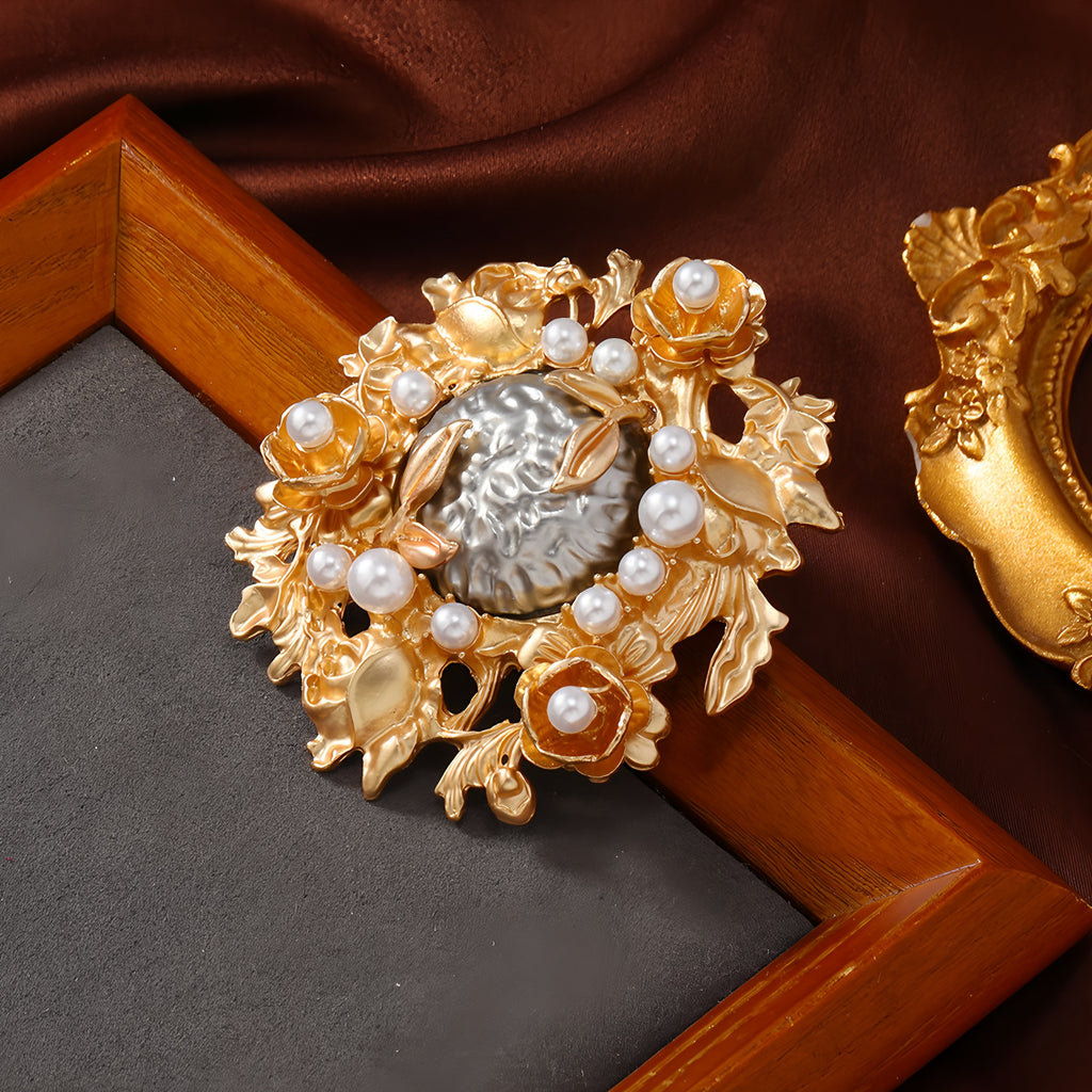 Greek Style Matte Gold Laurel Wreath Two-Tone Brooch