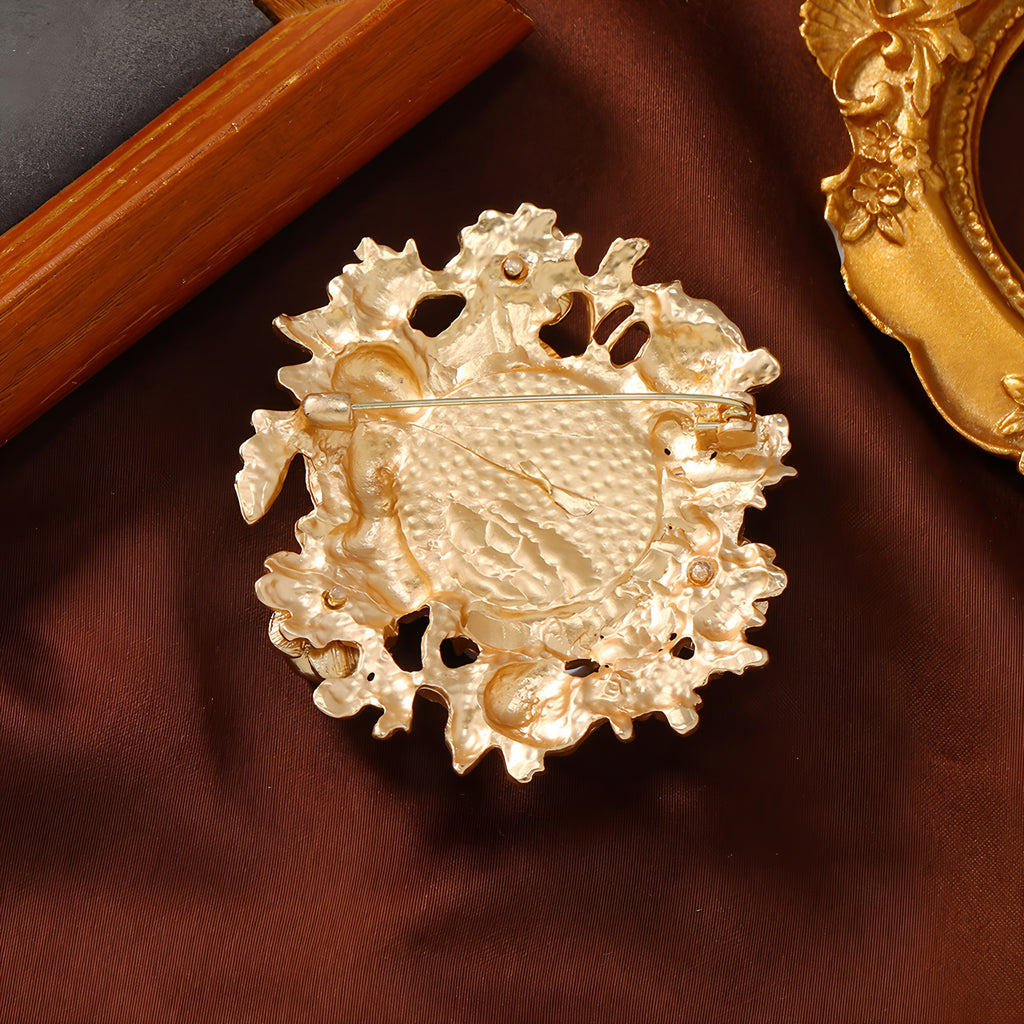 Greek Style Matte Gold Laurel Wreath Two-Tone Brooch