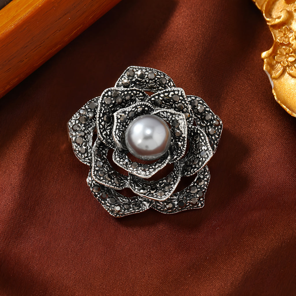 Creative Dark Series Rhinestone Rose Brooch