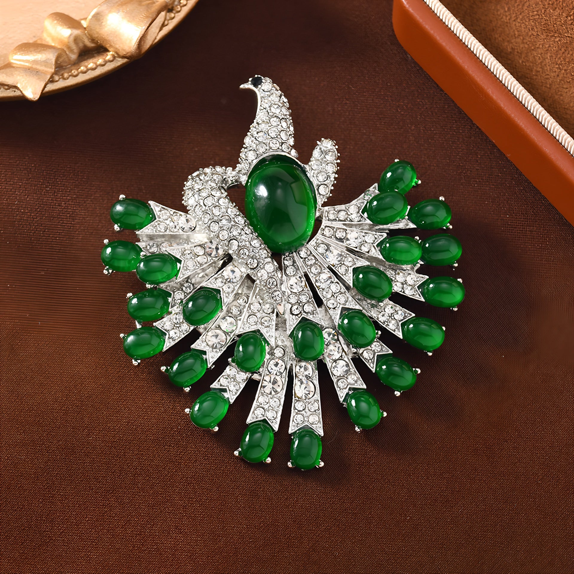 Vintage Full Rhinestone Peacock Brooch