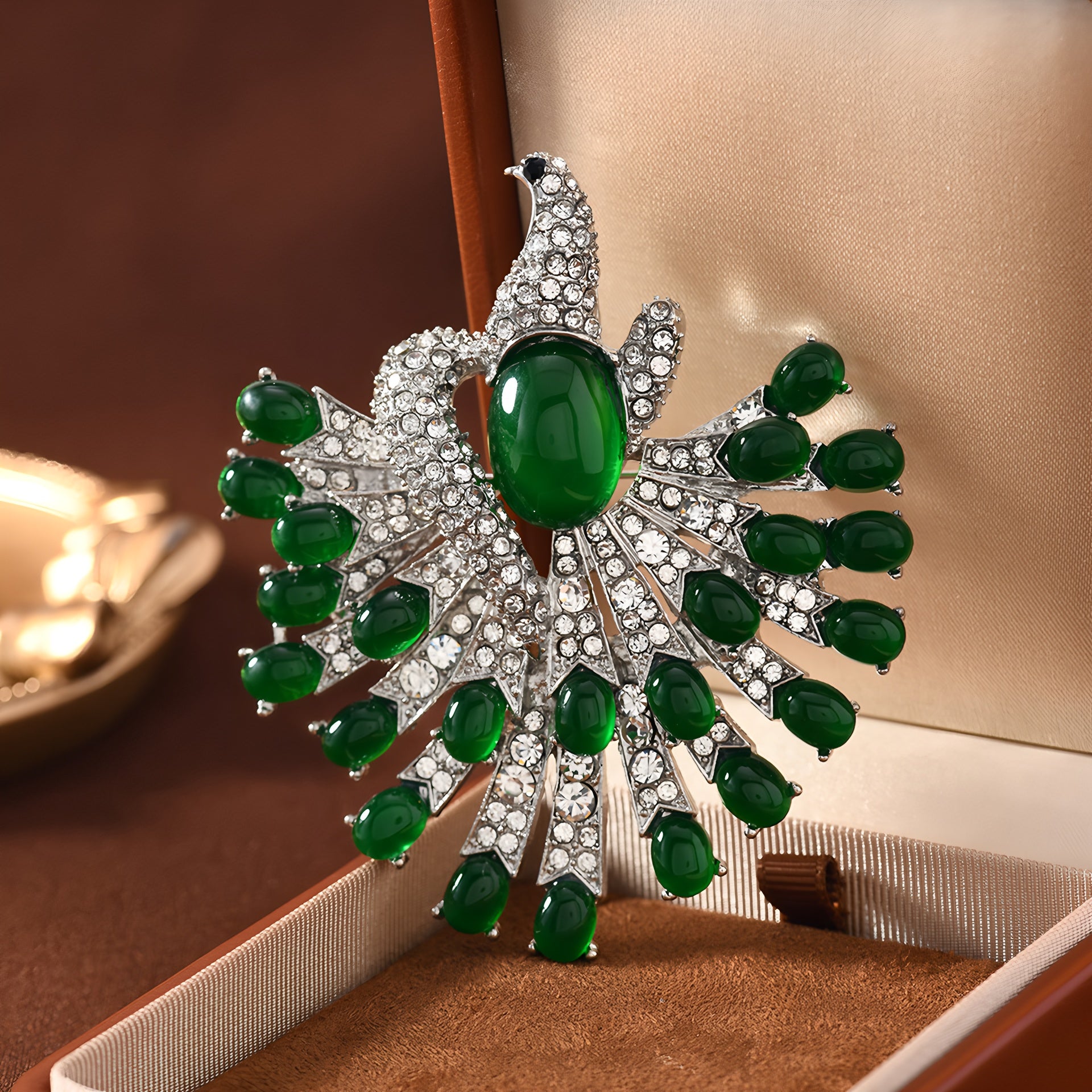 Vintage Full Rhinestone Peacock Brooch