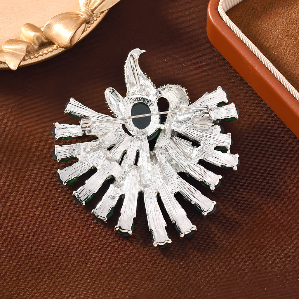 Vintage Full Rhinestone Peacock Brooch