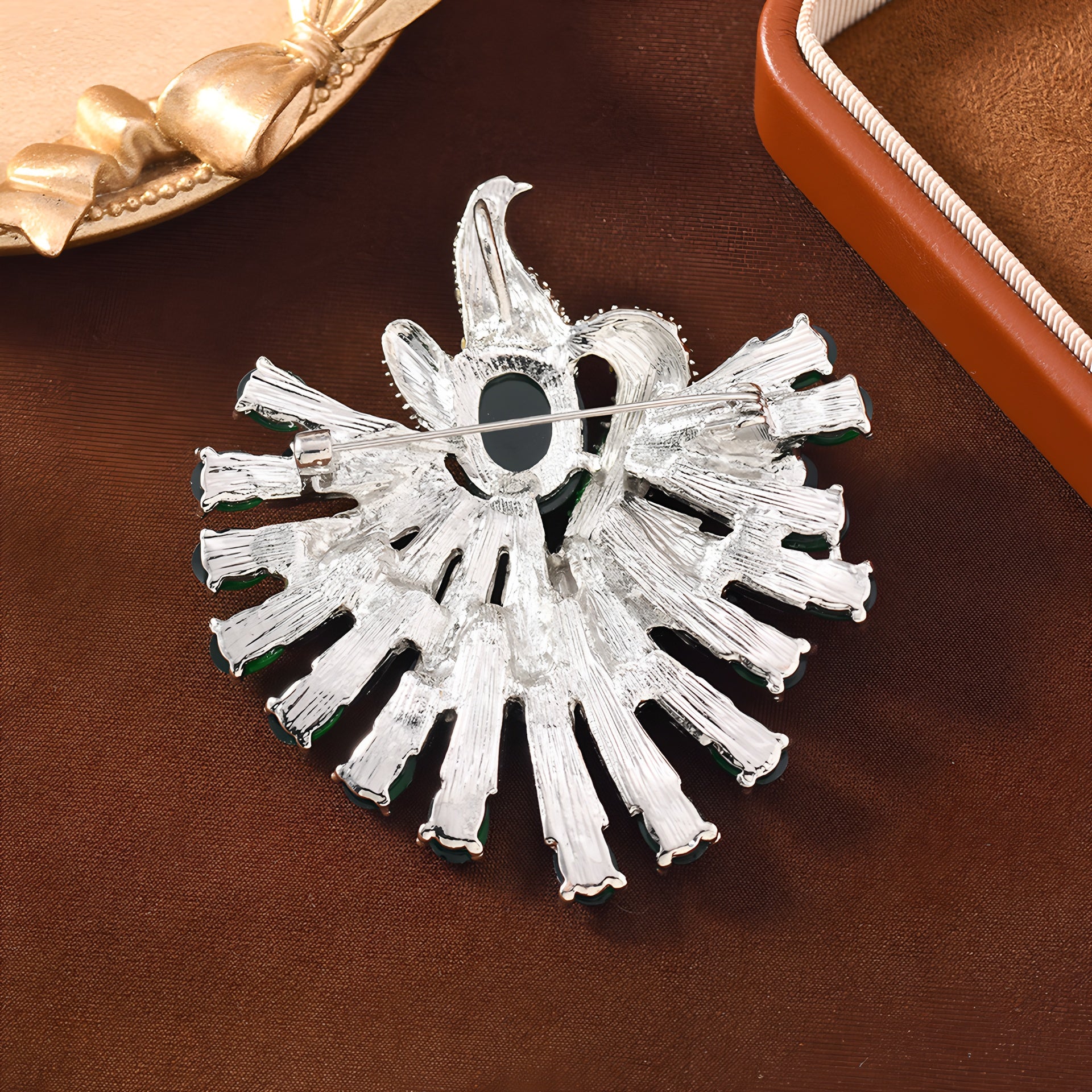 Vintage Full Rhinestone Peacock Brooch