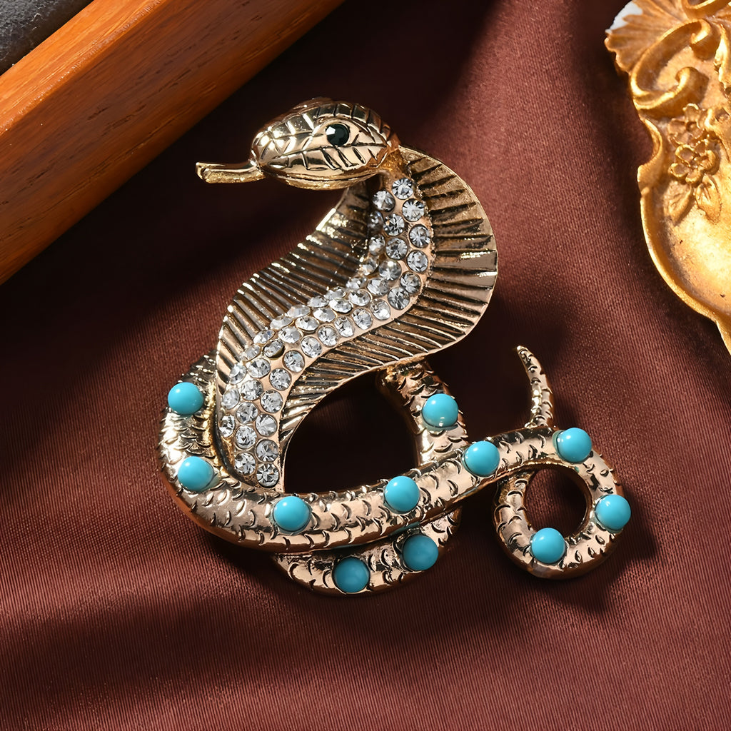 Vintage Turquoise-Imitation Cobra Brooch
